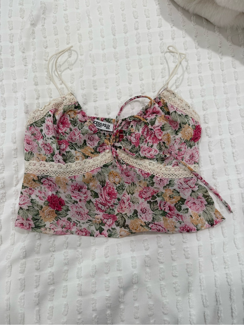Princess Polly Floral Lace-Trim Pink & Cream Women's Cami